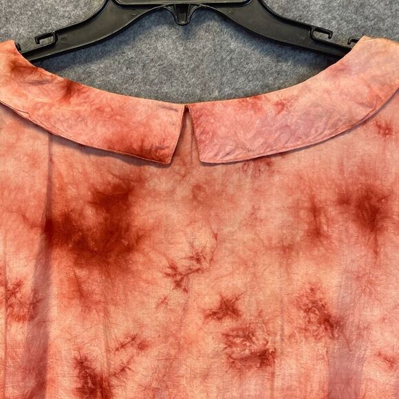 Vintage ROMANCE Top Medium Peach Blouson Tie-Dye Button Front Tunic Short Sleeve - Picture 12 of 16